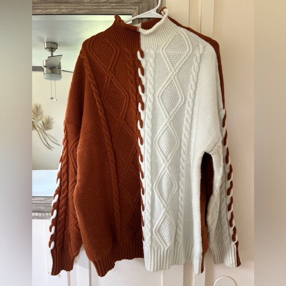 Cupshe Sweaters - Cupshe Two-Tone Cable Knit Sweater